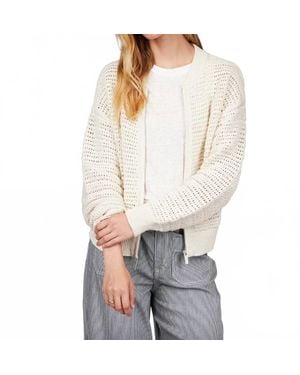 Sanctuary Open Knit Bomber Jacket Sweater - Gray