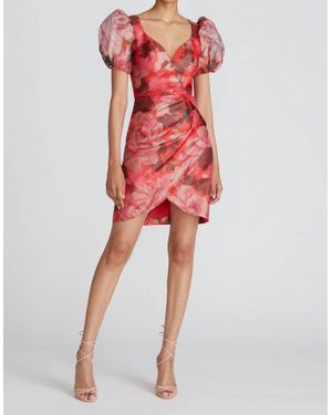 THEIA Sybille Puff Sleeve Mini Dress - Red