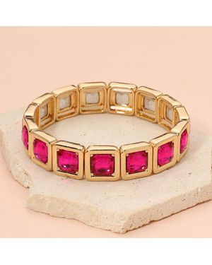 Fashnzfab Geometric Square Stone Beaded Stretch Evening Bracelet - Pink