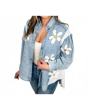 Davi & Dani Confidence Is Key Long Sleeve Button Up Top - Blue