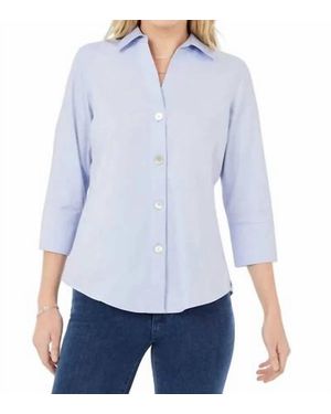 Foxcroft Paityn No Iron Pinpoint Three Quarter Sleeve Shirt - Blue