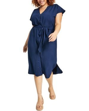 Bcx Plus Belted Flowy Shirtdress - Blue