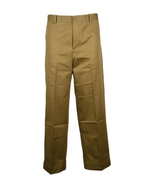 Maison Kitsuné High-Waisted Straight-Cut Pants With Zip Closure And Subtle Branding - Green