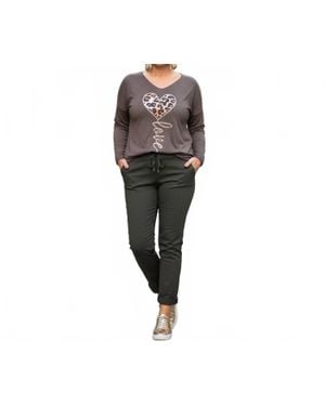 Made In Italy Ultra Soft Wild Love Fleece V-Neck Top - Black