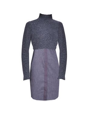Tahari Raleigh Sweater Dress Charcoal - Blue