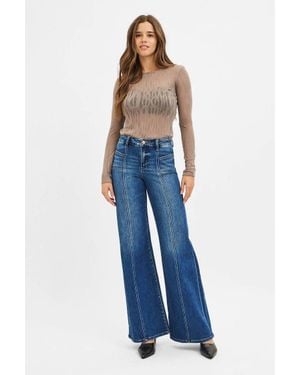 Risen Mid-Rise Front Seam Wide-Leg Western Jeans - Blue