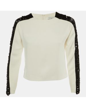 Sandro Crepe Contrast Sleeve Detail Top - Natural