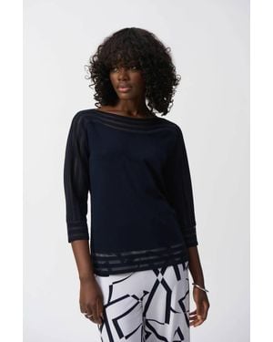 Joseph Ribkoff Knit Pullover Top With Mesh Detail - Blue