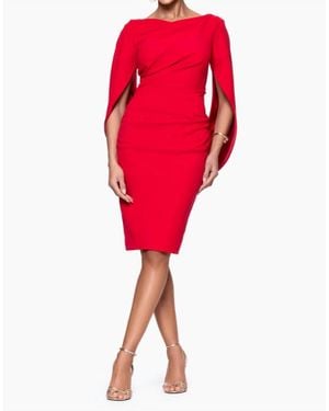 Betsy & Adam Short Scuba Crape Draped Back Dress - Red