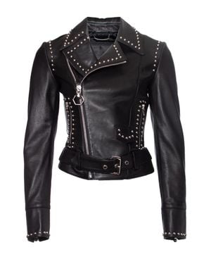 Philipp Plein Studded Leather Biker Jacket - Black