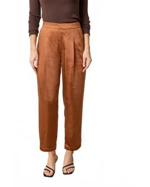 Lilla P Satin Fly Front Pant - Brown