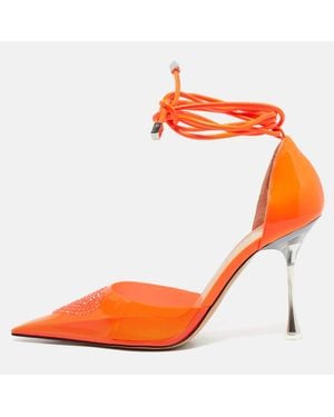 Mach & Mach Neon Leather And Pvc Crystal Embellished Heart Ankle Tie Pumps - Orange
