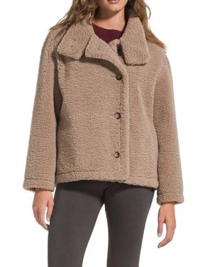 Deha Boxy Short Coat With Plush Teddy Bear Texture - Natural