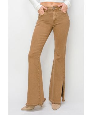 TRUEDAMES Bailey Full Size High Waist Side Slit Flare Jeans - Natural