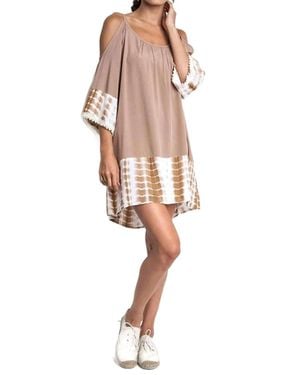 Kori Tie Dye Cold Shoulder Tunic Dress - Natural