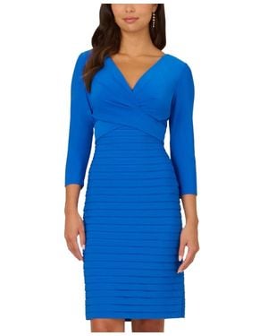 Adrianna Papell Banded Short Dress Cool Cobalt 3/4 Sleeve Sheath Frog337 - Blue
