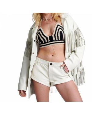 One Teaspoon Chaos Walking Fringed Leather Bandit Shorts - Natural