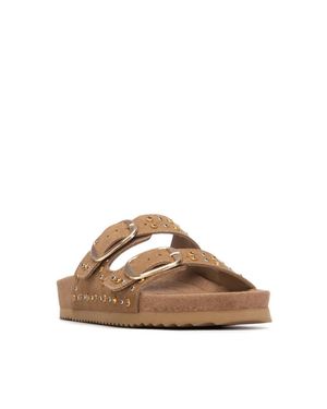Xti Suede Double Strap Buckle Sandals - Brown