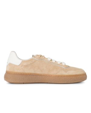 TMRS Tamaris Leather Fashion Stripe Lace Up Sneakers - Natural