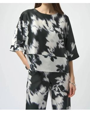 Joseph Ribkoff Floral Satin Boxy Top - Black
