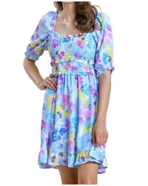 Umgee Ruffle & Smocked Floral Dress - Blue