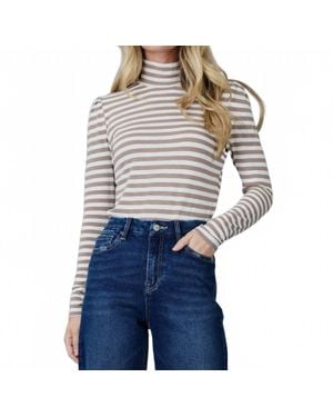 DOWNEAST Essential Striped Turtleneck Top - Blue