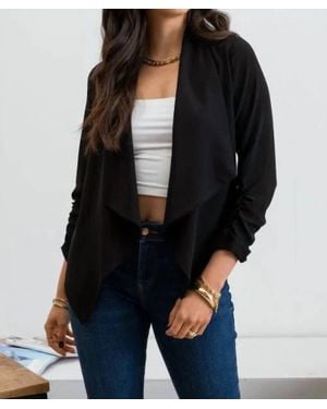 Blu Pepper Rouched Three Quarter Open Front Blazer - Black