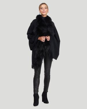 Gorski Cashmere Stole With Fox And Cashmere Fringes - Blue