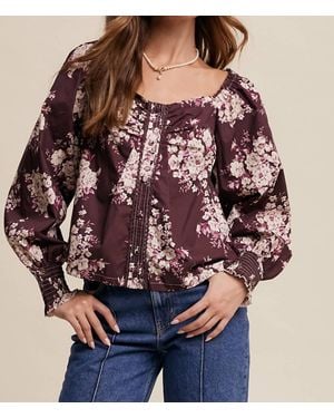 Listicle Floral Puff Sleeve Blouse - Red