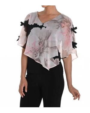 FRANK LYMAN Floral Chiffon Overlay Top - Gray