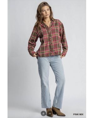 Umgee Long Sleeve Plaid Button Down Shirt - Pink