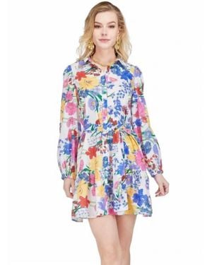 J joy Ruffles Hem Shirt Mini Dress - Blue