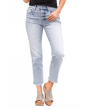 Kancan Silvia Exposed Button Fly High Rise Straight Fit Jeans - Blue