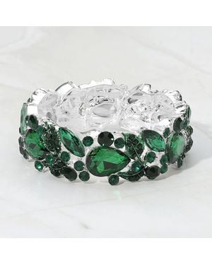 Fashnzfab Teardrop Gem Cluster Swirl Accent Beaded Stretch Evening Bracelet - Green