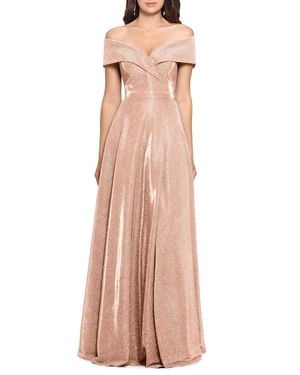 Xscape Maxi Dress Blush Shimmer Front Slit Off-The-Shoulder Jdm2683 - Pink
