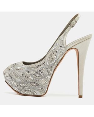Gina Satin Embellished Slingback Platform Sandals - Gray