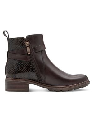 TMRS Tamaris Mocca Leather Buckled Zip Biker Ankle Boots - Brown