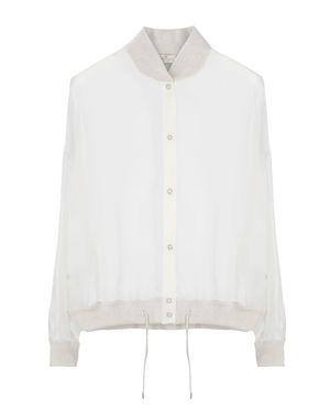 Panicale Silk Bomber Lurex Casual Shirt - White