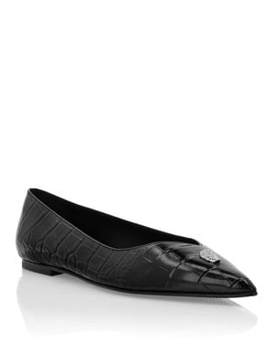 Philipp Plein Asymmetric Ballerina Flats Skull - Black