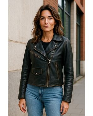 Infinity Leather Classic Brando Biker Leather Jacket - Black