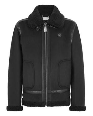 Philipp Plein Eco Shearling Aviator Jacket - Black