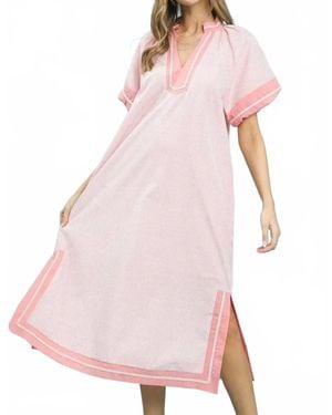 Umgee Free Spirit Pinstripe Contrast Trim Midi Dress - Pink