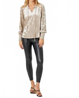 Mystree Prosecco Smocked Velvet Blouse - Natural