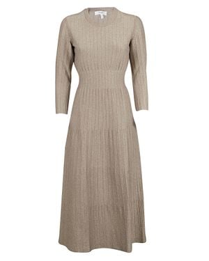 CASASOLA Ribbed Knit Viscose Midi Dress - Natural