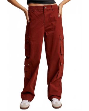 Listicle Multi Pocket Wide Leg Cargo Pant - Red