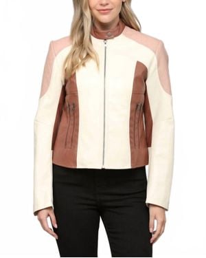 Fate Color Block Faux Leather Jacket - Black