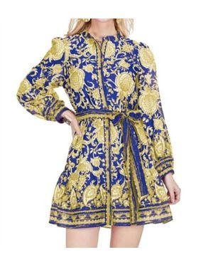 J joy Button Front Flutter Hem Dress - Blue