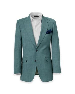Paul Fredrick Wool Bengaline Single Breasted Peak Lapel Suit Jacket - Blue