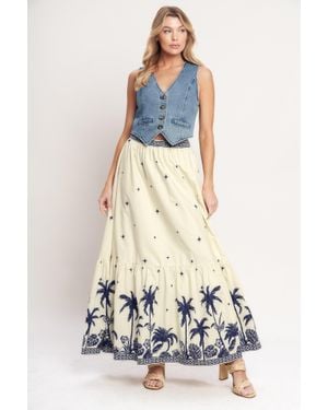 TRUEDAMES Boho Constellation Woven Maxi Skirt - White