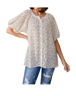 Bibi Fancy Me Floral Button Down Shirt - White